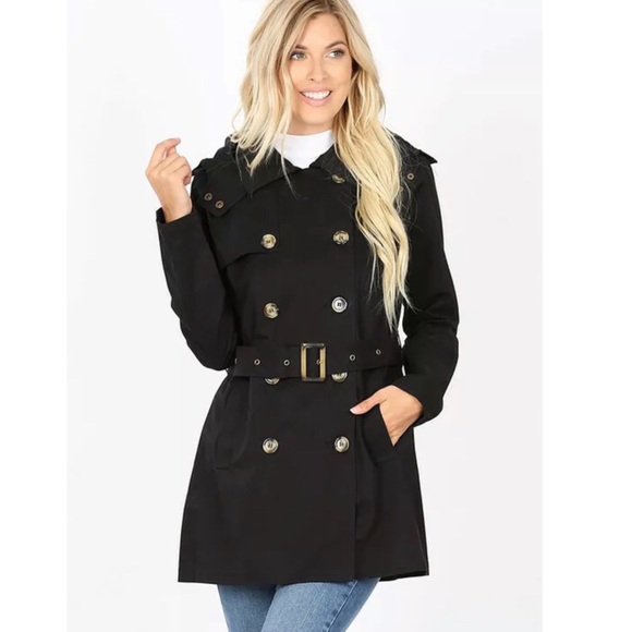 Black Double Breasted Trench Jacket - Picture 3 of 3